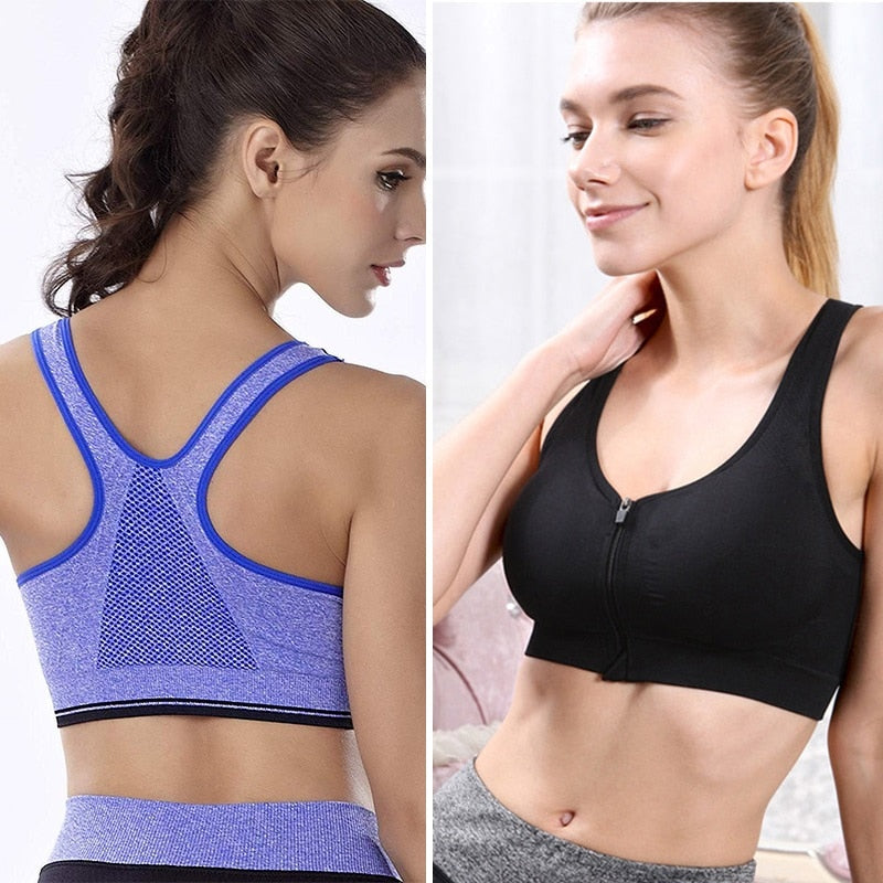 Sutiã esportivo feminino com zíper, roupa íntima para ioga, top push para academia, roupa esportiva