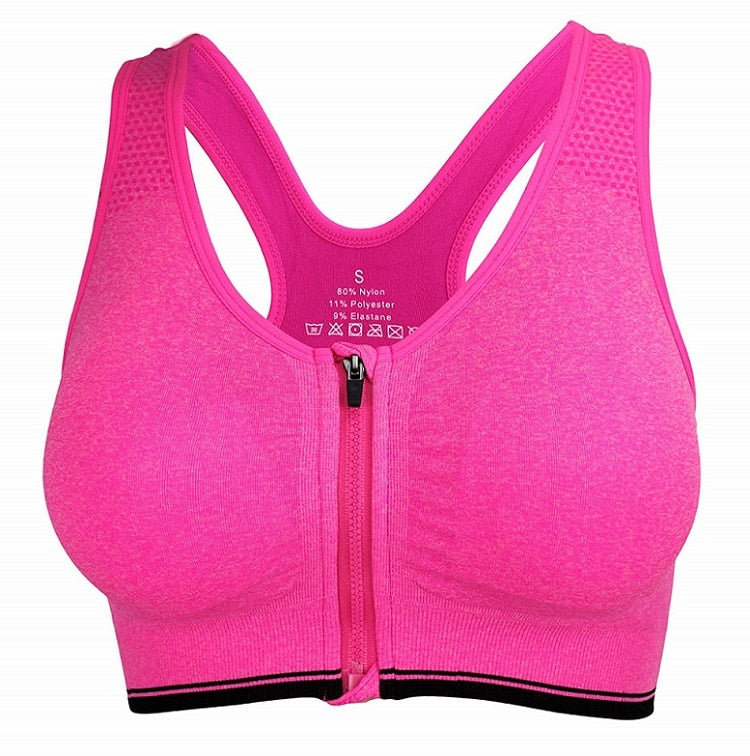 Sutiã esportivo feminino com zíper, roupa íntima para ioga, top push para academia, roupa esportiva