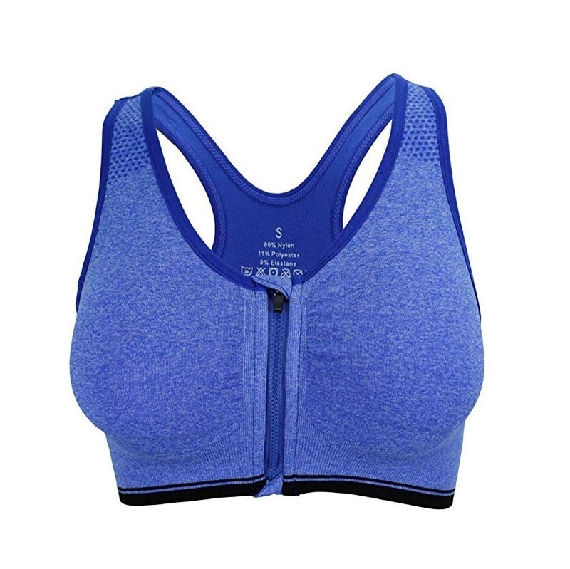 Sutiã esportivo feminino com zíper, roupa íntima para ioga, top push para academia, roupa esportiva